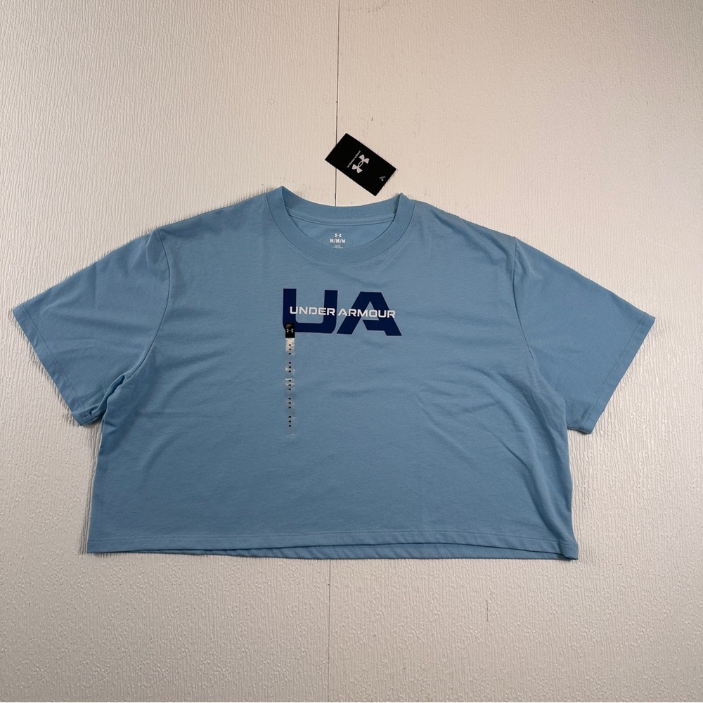 Under Armour UA Cropped Athletic T-Shirt Womens Blue NWT